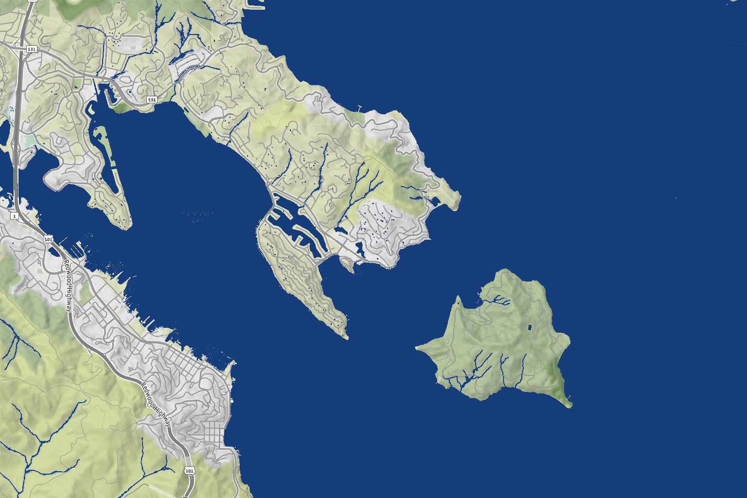 Map of the Tiburon and Belvedere peninsula